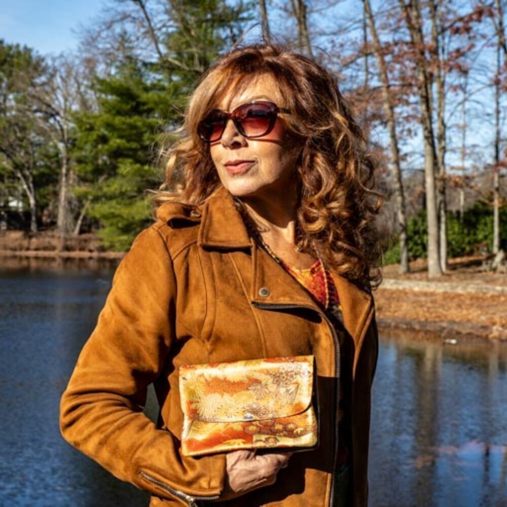 No longer for Sale. Japanese Lotus Floral Leather Kisslock Frame Clutch Bag